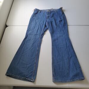 Y2K Jordache Jeans Juniors 13/14 Medium Wash Flare Lace Up Sides Denim McBling